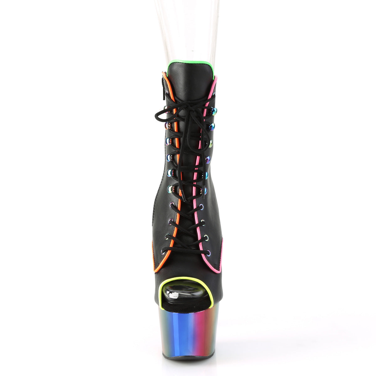 Pleaser Womens Ankle Boots ADORE-1021RC-02 Blk Faux Leather/Rainbow Chrome