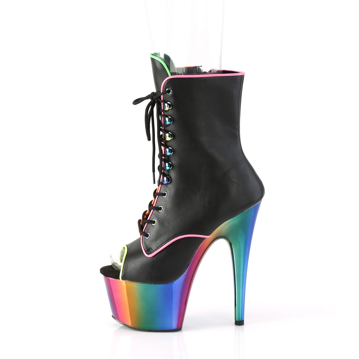 Pleaser Womens Ankle Boots ADORE-1021RC-02 Blk Faux Leather/Rainbow Chrome