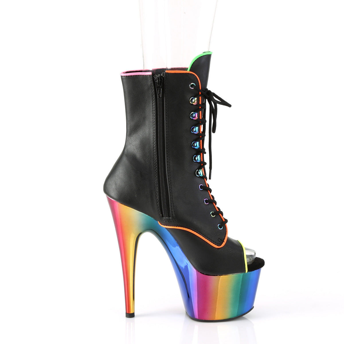 Pleaser Womens Ankle Boots ADORE-1021RC-02 Blk Faux Leather/Rainbow Chrome