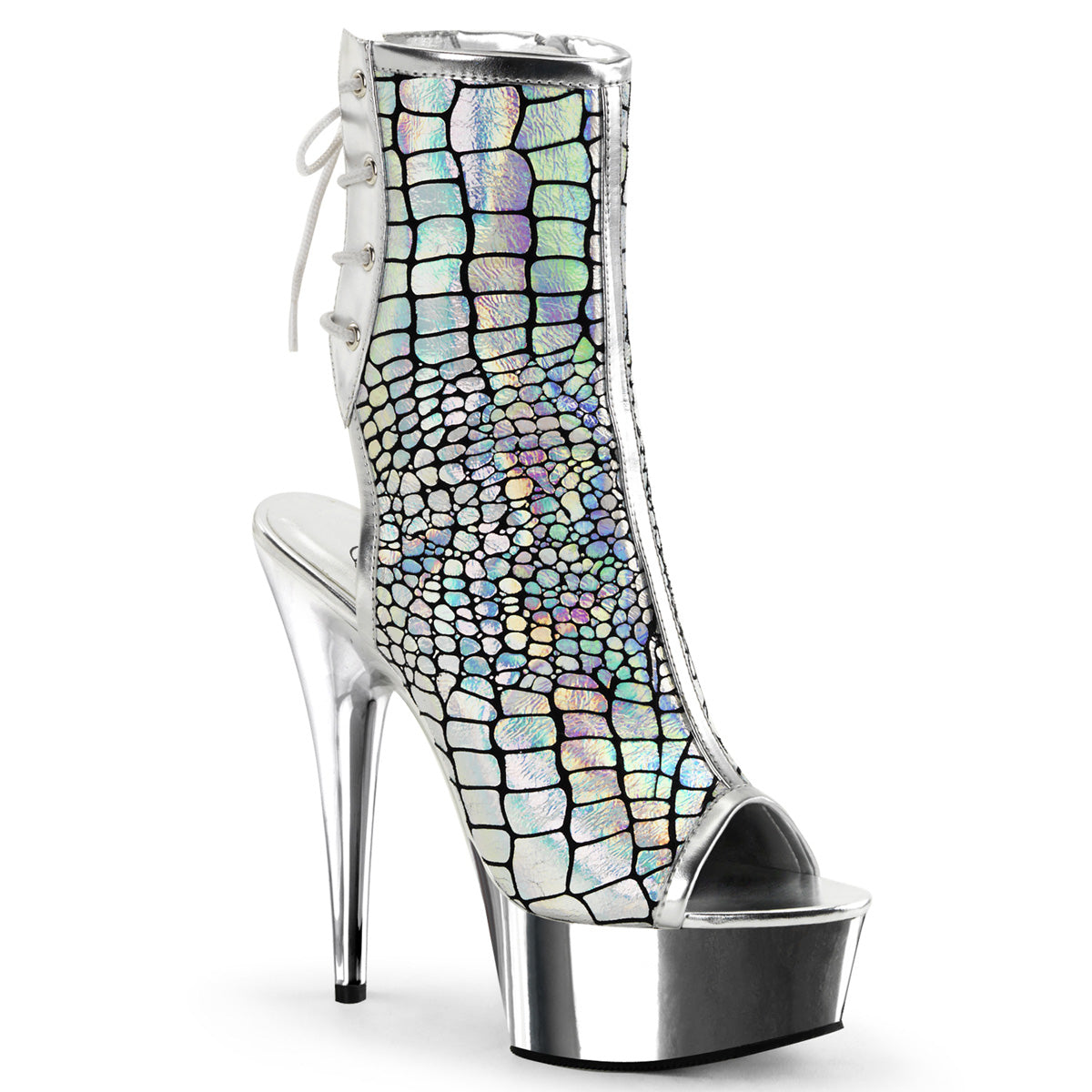 Pleaser Stivali alla caviglia femminile DELIGHT-1018hg SLV HOlogram Ostrich PU/SLV Chrome