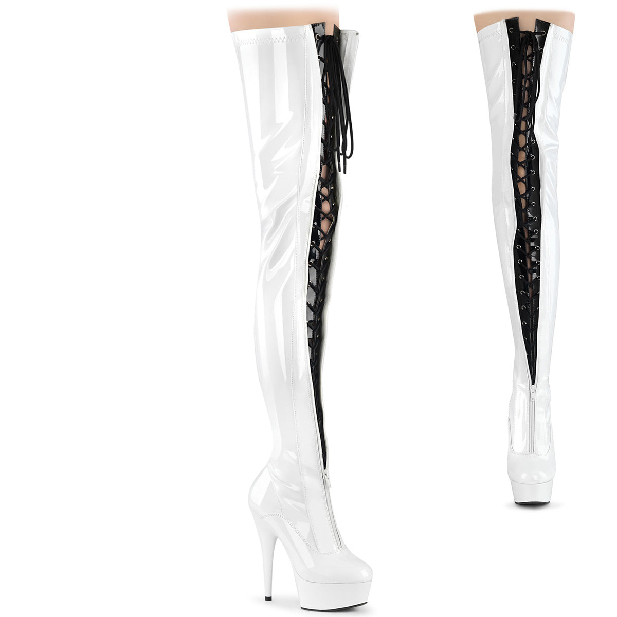 Pleaser  Stivali DELIGHT-3027 wht-blk str. Pat / Wht.