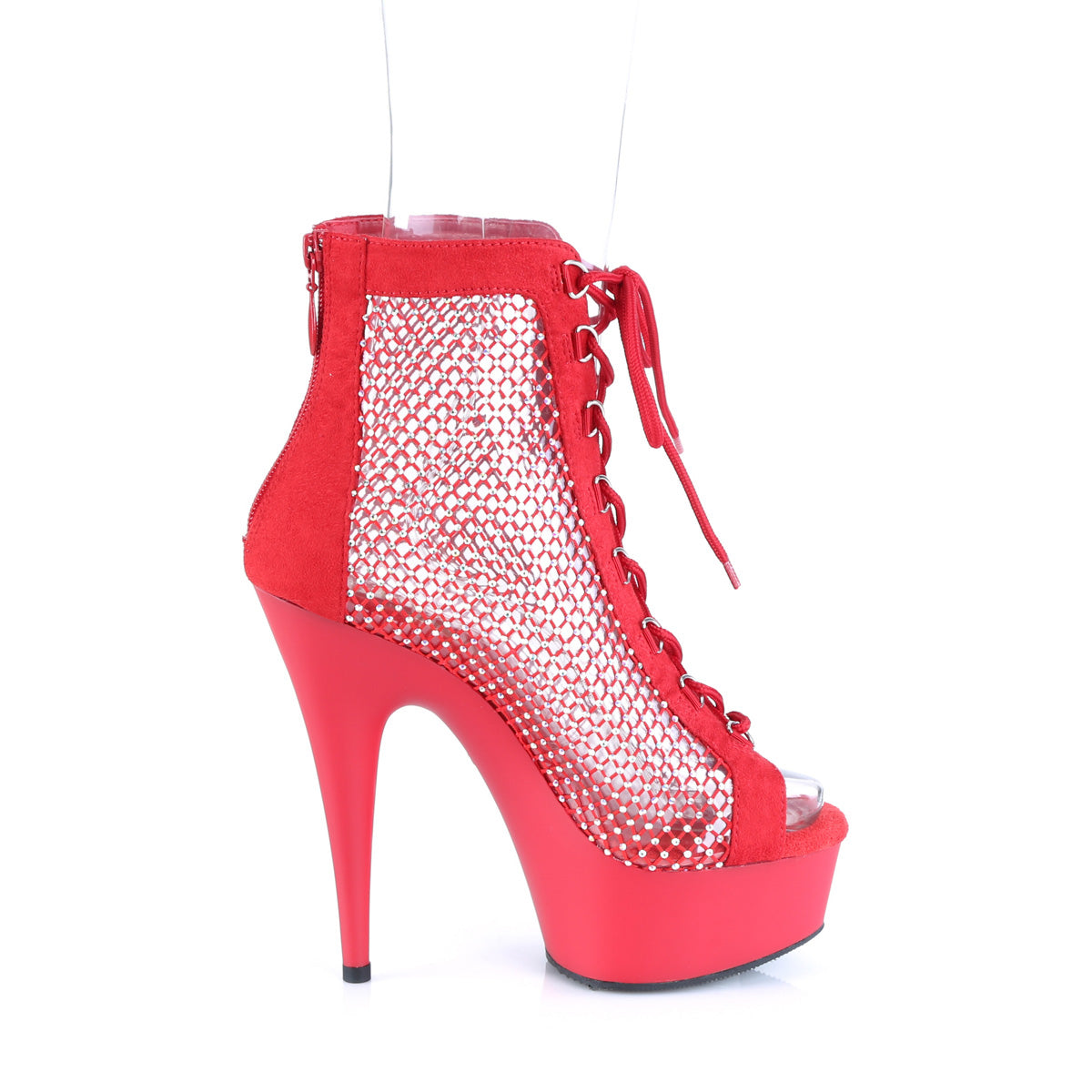 Pleaser  Stivaletti DELIGHT-600-33RM Red Faux Suede-RS Mesh / Red Matte