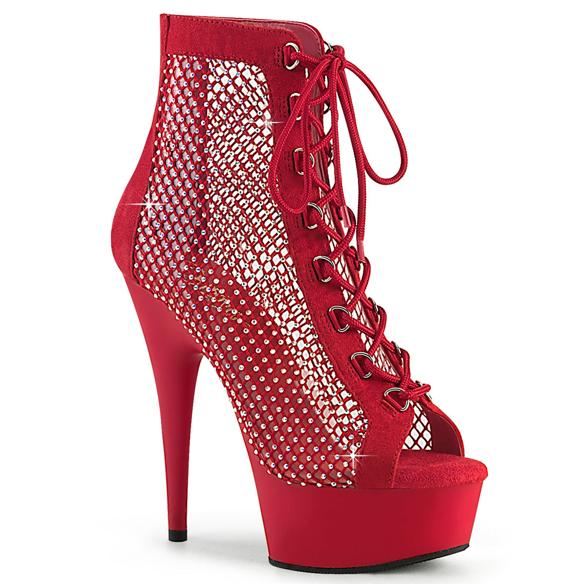 Pleaser  Stivaletti DELIGHT-600-33RM Red Faux Suede-RS Mesh / Red Matte