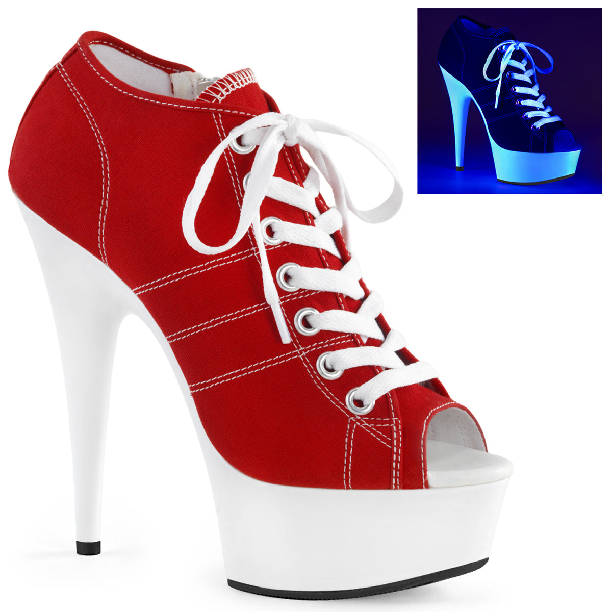 Pleaser Sandali da donna DELIGHT-600SK-01 Canvas rossa / Bianco al neon