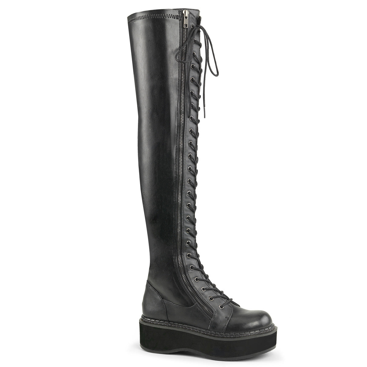 Clearance/Overstock DemoniaCult Womens Boots EMILY-375 Blk Str Vegan Leather