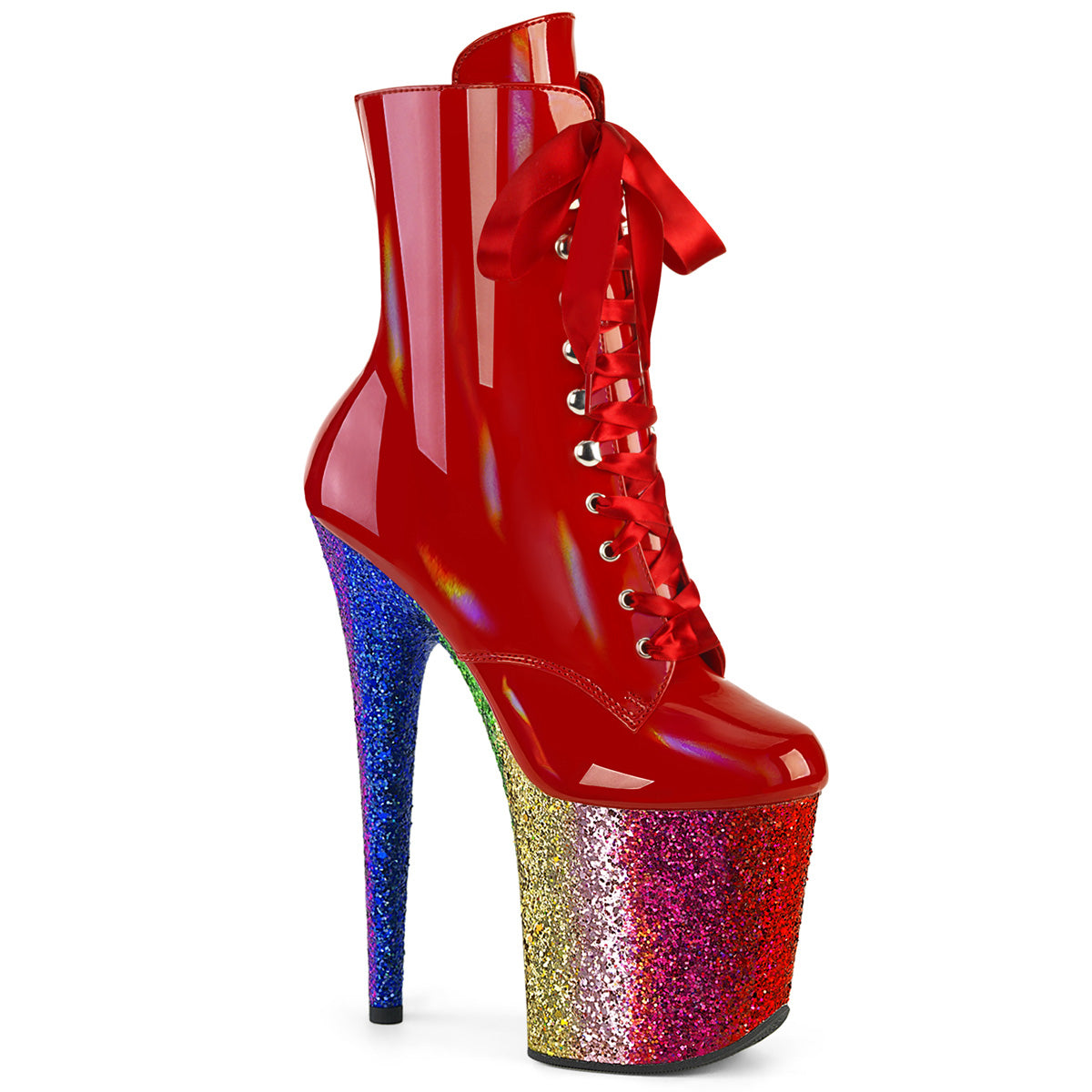 Pleaser   FLAMINGO-1020HG Red Holo Pat/Rainbow Glitter