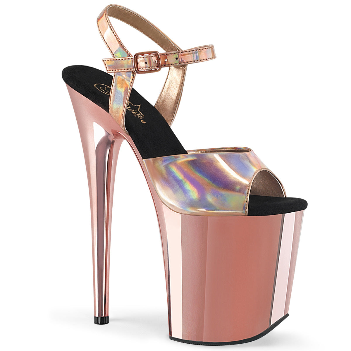 Pleaser Womens Sandals FLAMINGO-809HG Rose Gold Hologram/Rose Gold Chrome