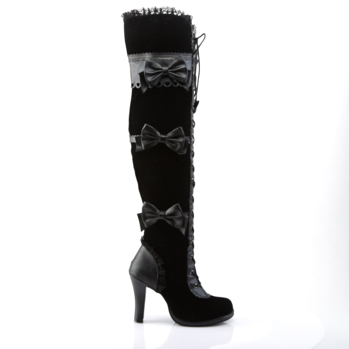 DemoniaCult Womens Boots GLAM-300 Blk Vegan Leather-Velvet