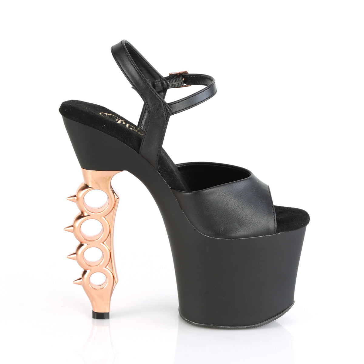 Pleaser Sandali da donna IRONGRIP-709 BLK Faux Le./blk matte-rame spazzolato