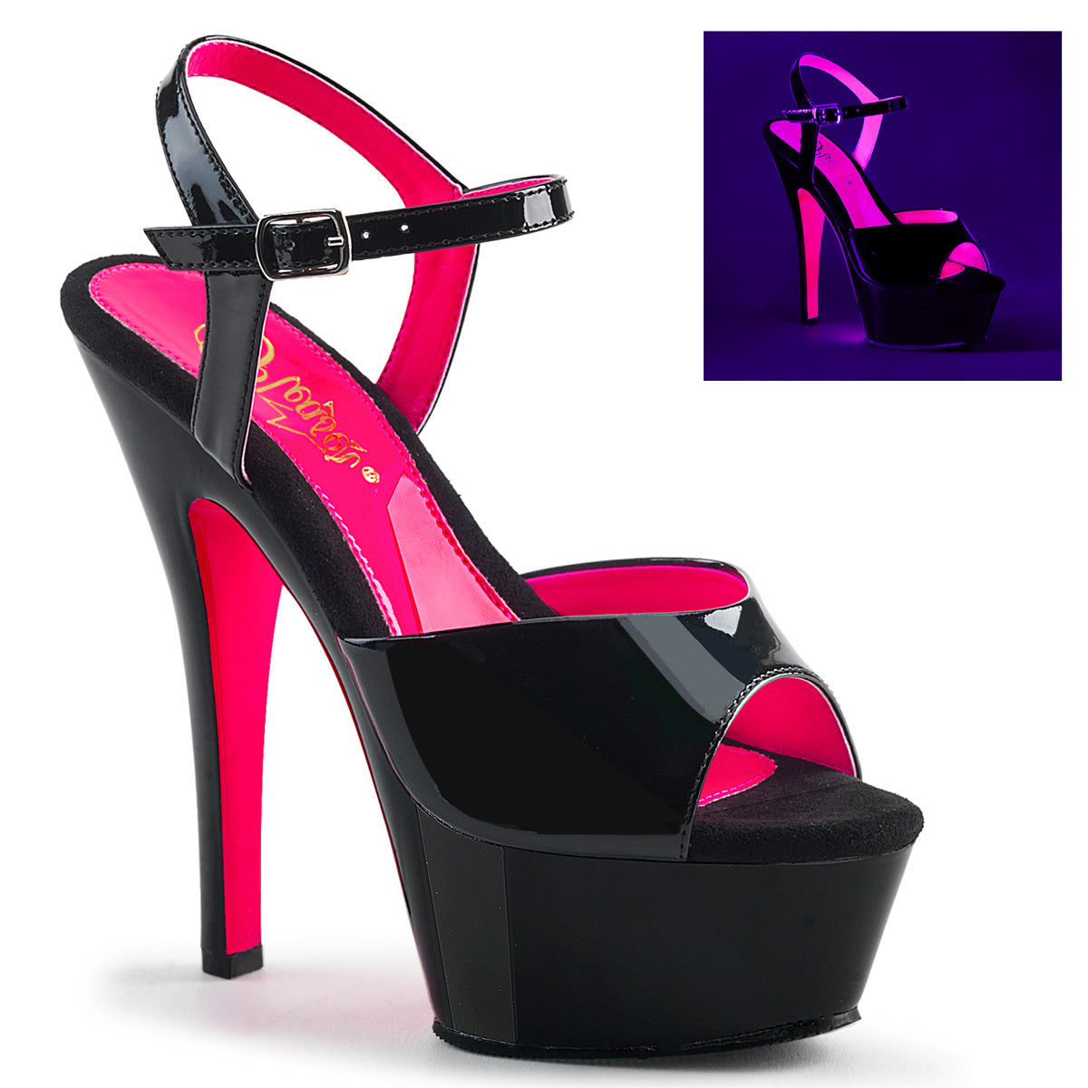 Pleaser Sandali da donna KISS-209tt Blk Pat / Blk-Neon H. rosa