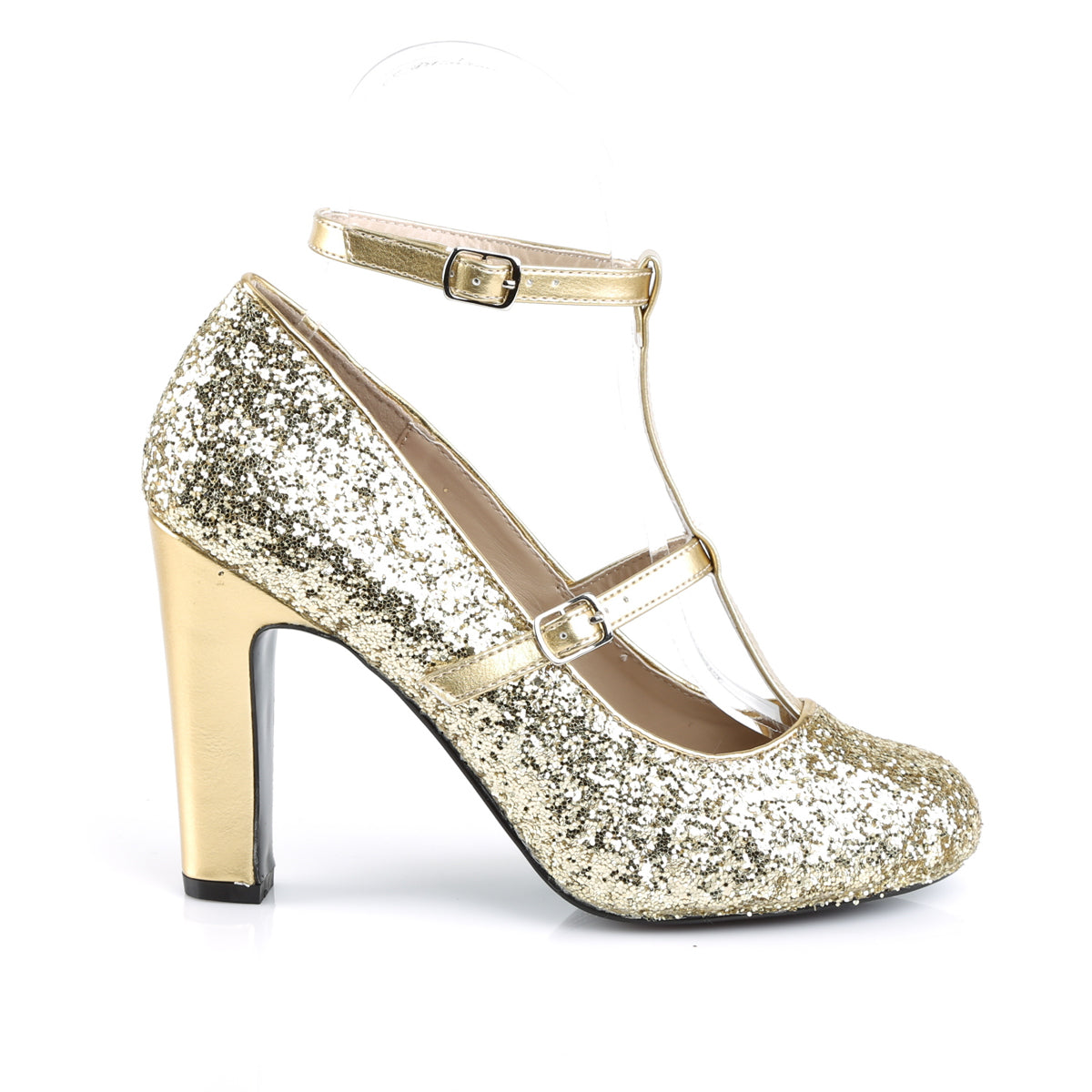 Pleaser Pink Label Pompe da donna QUEEN-01 Gold Glitter-Met. PU.