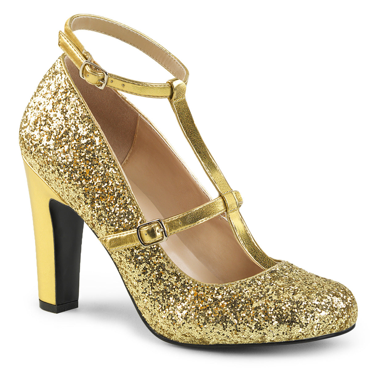 Pleaser Pink Label Pompe da donna QUEEN-01 Gold Glitter-Met. PU.