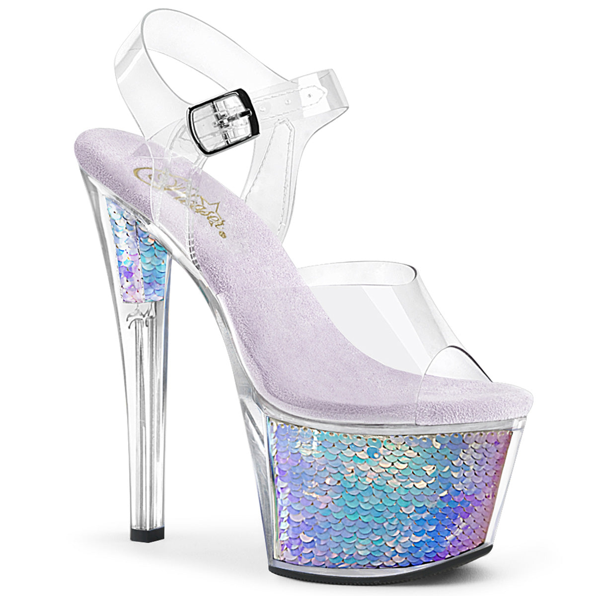 Pleaser Womens Sandals SKY-308MC Clr/Lavender Hologram Inserts