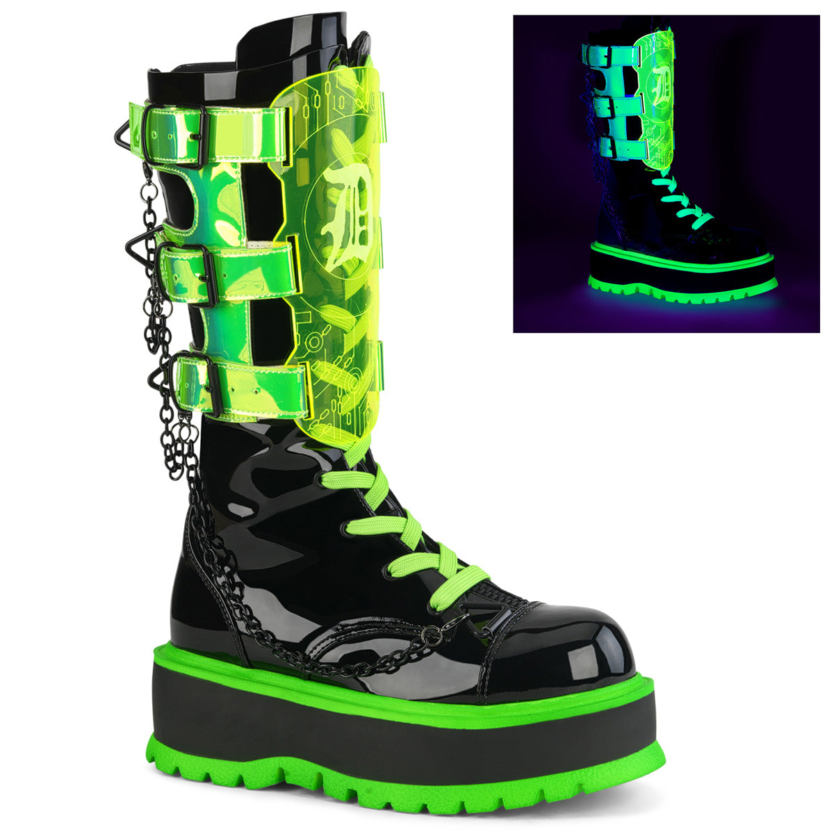 DemoniaCult Da donna  SLACKER-156 blk pat-uv neon verde