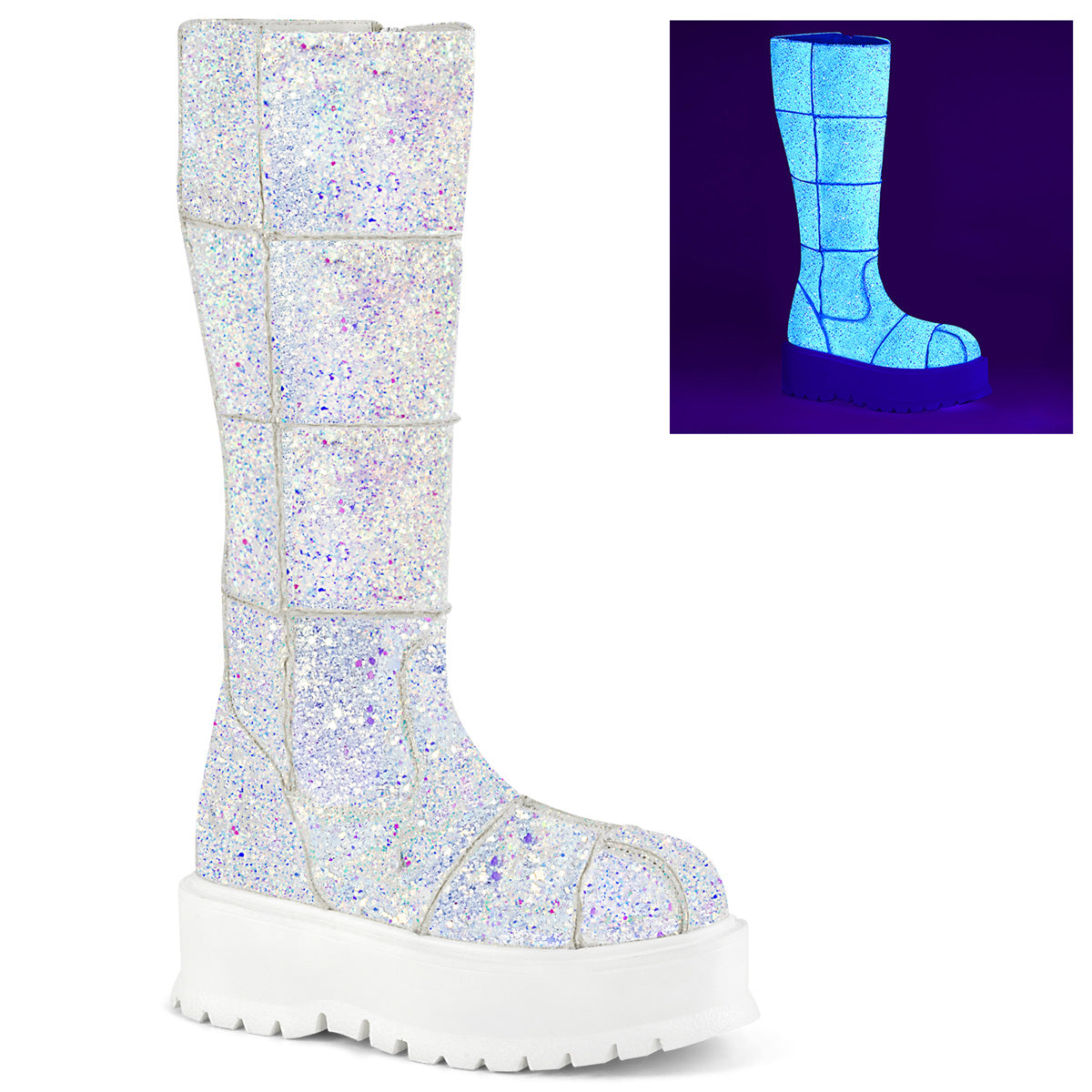 DemoniaCult Stivali da donna SLACKER-230 wht multi glitter