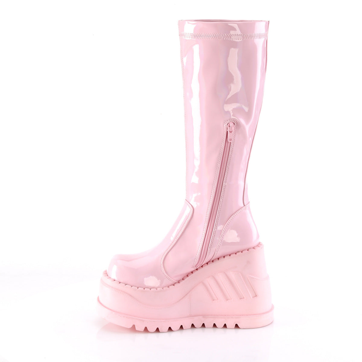 DemoniaCult Womens Boots STOMP-200 B. Pink Hologram Stretch Patent