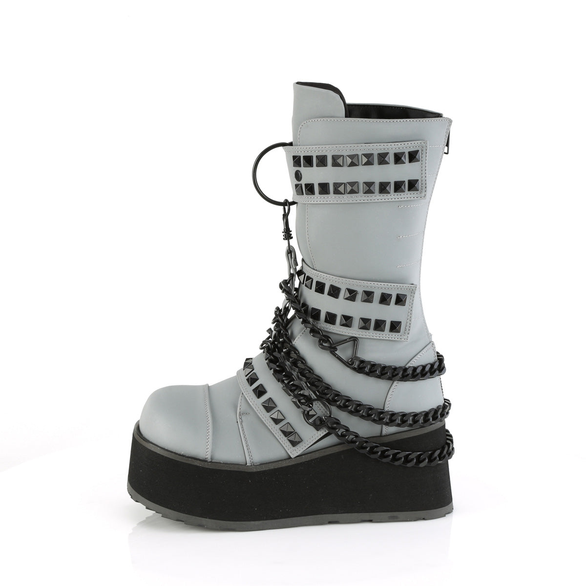 DemoniaCult Mens Boots TRASHVILLE-138 Grey Multi Reflective Vegan Leather