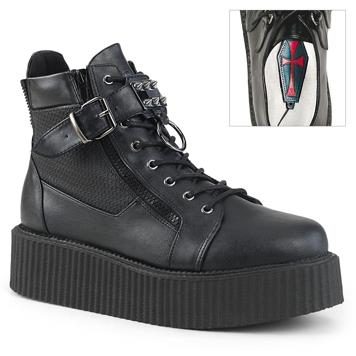 DemoniaCult Scarpa bassa maschile V-CREEPER-566 pelle vegana BLK