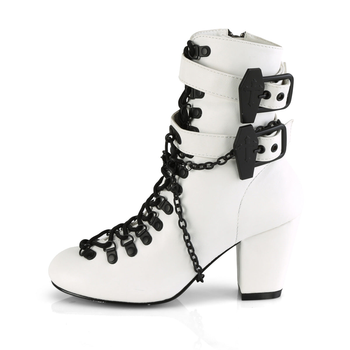 DemoniaCult Womens Ankle Boots VIVIKA-128 Wht Vegan Leather