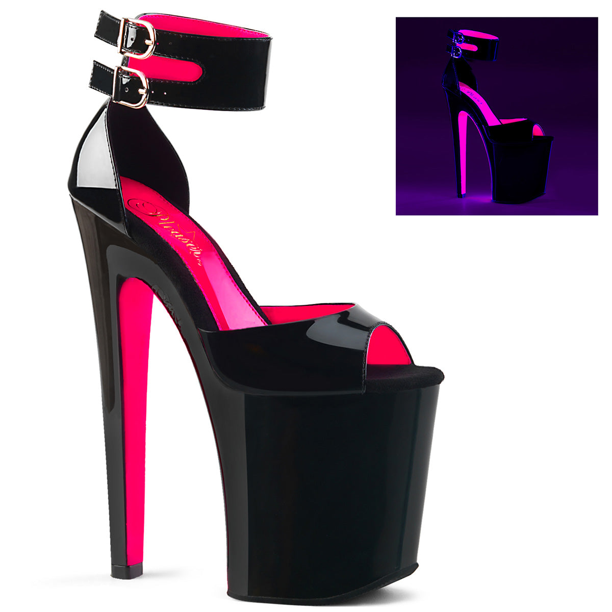 Pleaser Sandali da donna XTREME-875tt Blk Pat-Neon H. rosa / Blk